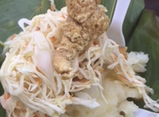 Chicharones on slaw and yucca
