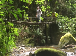 Mark crossing the bridge