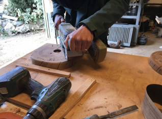 Sanding the almond wood